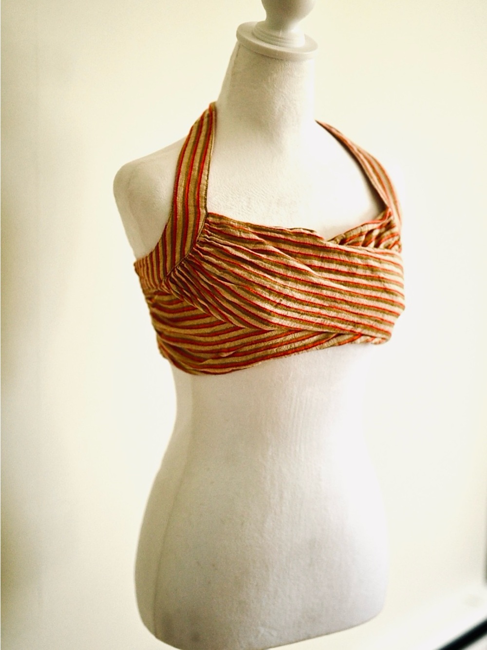 Free People Linen Blend Striped Halter Crop Top Size 12 NWOT - Picture 4 of 5